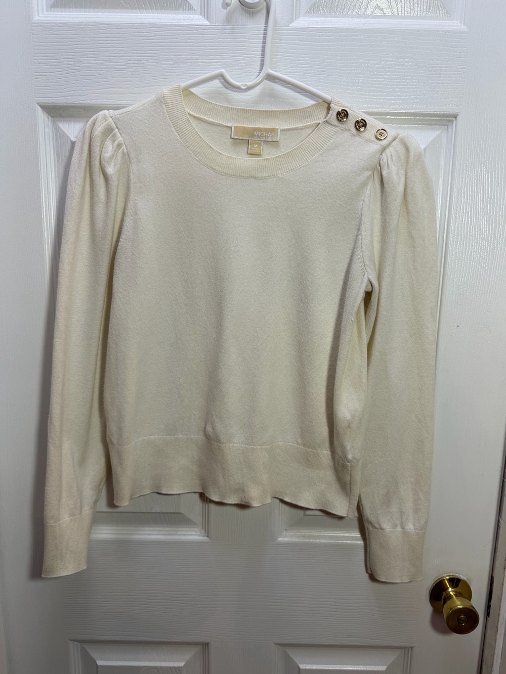 Michael Kors Cream Crewneck Sweater with Ribbed Trim